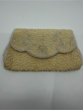 Vintage Beaded Cream Evening Clutch Bag Belguim